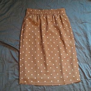 JCrew Camel polka dot skirt